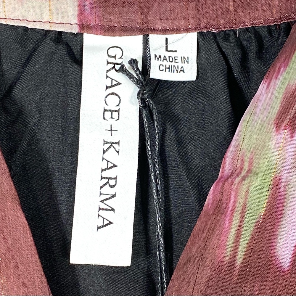 Grace + Karma Ikat Print Maxi Dress Women's L Burgundy Green Long Sleeve NWT - Picture 5 of 13